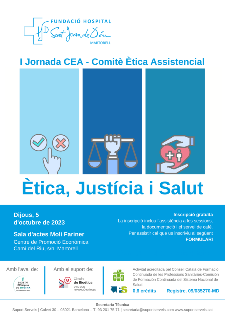 Pòster Jornada CEA Ètica Justícia i Salut FHSJDM